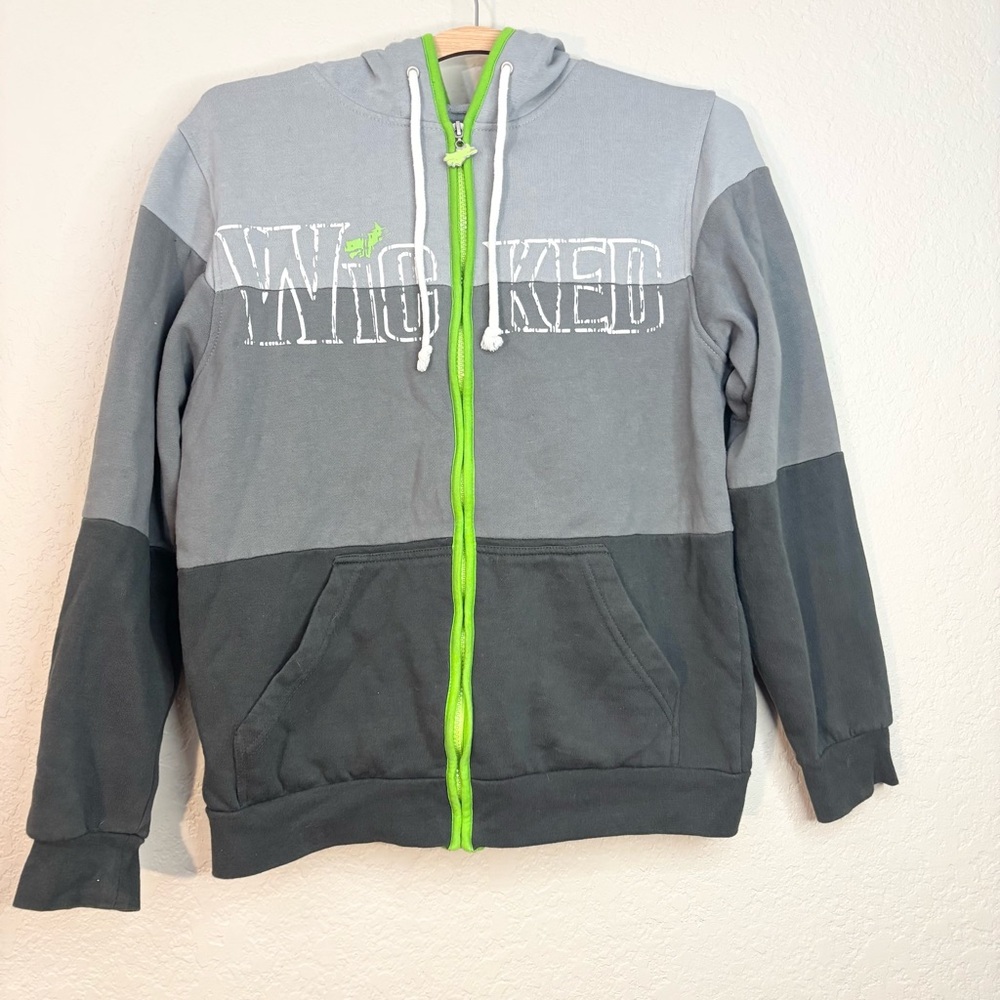 Wicked Broadway Musical Green and Gray Color Block Zip Up Hoodie Size M